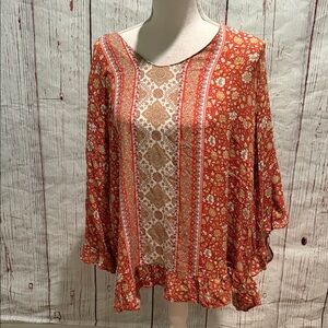 Cynthia Rowley Red and Cream Floral Blouse